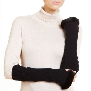 Knitted Cashmere Fingerless Gloves with Mink Trim